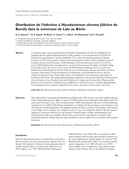 Distribution De L'infection A` Mycobacterium Ulcerans (Ulce`Re