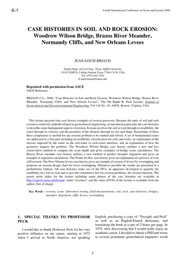 CASE HISTORIES in SOIL and ROCK EROSION: Woodrow Wilson Bridge, Brazos River Meander, Normandy Cliffs, and New Orleans Levees