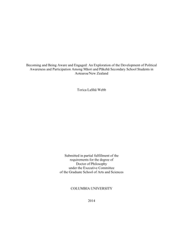 An Exploration of the Development of Political Awareness and Participation Among Māori and Pākehā Secondary School Students in Aotearoa/New Zealand