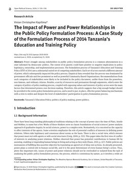 A Case Study of the Formulation Process of 2014 Tanzania's