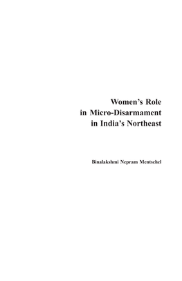 Women's Role in Micro-Disarmament in India's Northeast