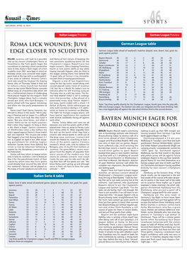 ROMA Lick Wounds; Juve EDGE Closer to Scudetto