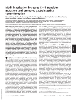 Mbd4 Inactivation Increases C3T Transition Mutations and Promotes Gastrointestinal Tumor Formation