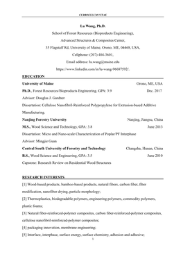 Lu Wang, Ph.D. School of Forest Resources (Bioproducts Engineering)