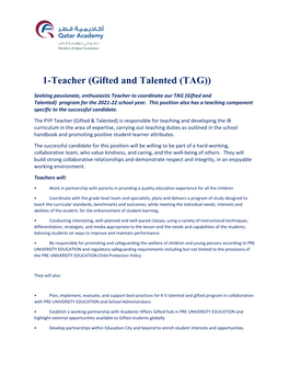 1- Teacher (Gifted and Talented (TAG))