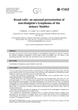 Renal Colic: an Unusual Presentation of Non-Hodgkin's Lymphoma of The