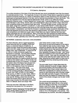 RECONSTRUCTING ANCIENT AVALANCHES of the SIERRA NEVADA RANGE P.R.Caterino, Ajpengroup the Surface Elevations of the Lakes Of