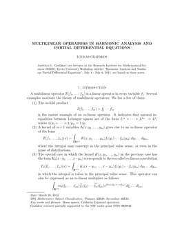 Multilinear Operators in Harmonic Analysis and Partial Differential Equations