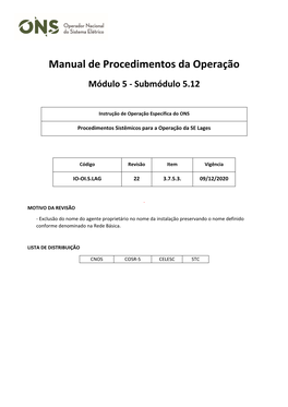 Procedimentos Sistêmicos Para a Operação Da SE Lages