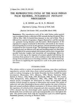 The Reproductive Cycle of the Male Indian Palm Squirrel, Funambulus Pennanti Wroughton