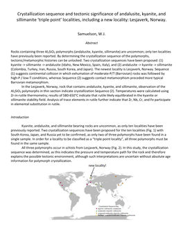 Crystallization Sequence and Tectonic Significance of Andalusite, Kyanite, and Sillimanite ‘Triple Point’ Localities, Including a New Locality: Lesjaverk, Norway