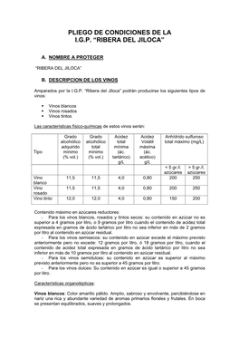 Pliego De Condiciones De La I.G.P. “Ribera Del Jiloca”