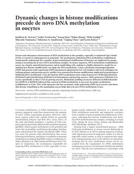 Dynamic Changes in Histone Modifications Precede De Novo DNA Methylation in Oocytes