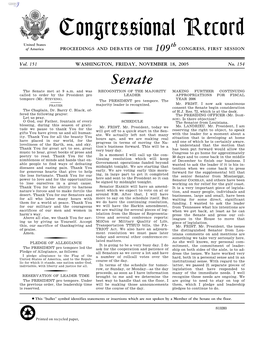 Congressional Record United States Th of America PROCEEDINGS and DEBATES of the 109 CONGRESS, FIRST SESSION