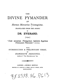 The Divine Pymander of Hermes Mercurius Trismegistus