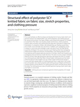 Structural Effect of Polyester SCY Knitted Fabric on Fabric Size, Stretch Properties, and Clothing Pressure