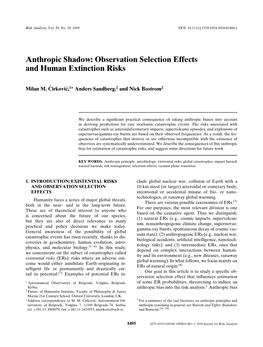 Anthropic Shadow: Observation Selection Effects and Human Extinction Risks