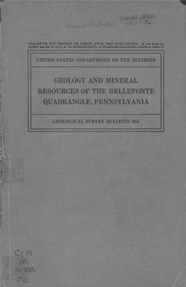 Geology and Mineral Resources of the Bellefonte Quadrangle, Pennsylvania