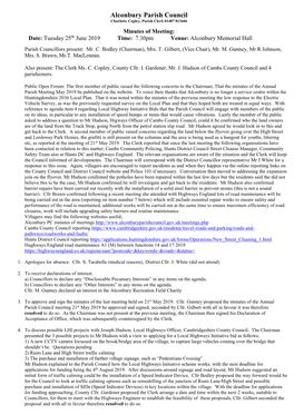 Minutes of Meeting: Date: Tuesday 25Th June 2019 Time: 7.30Pm Venue: Alconbury Memorial Hall