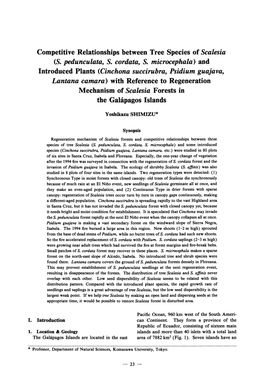 And Introduced Plants (Cinchona Succirubra, Psidium Guaiava, Lantana Camara) with Reference to Regeneration Mechanism of Scalesia Forests in the Galttpagos Lslands