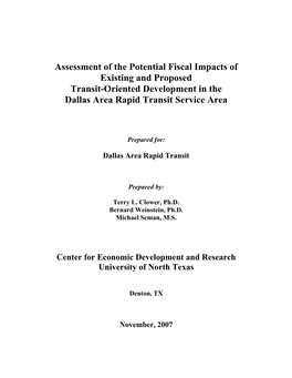 Assessment of the Potential Fiscal Impacts of Existing and Proposed Transit-Oriented Development in the Dallas Area Rapid Transit Service Area