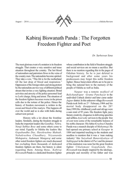 Kabiraj Biswanath Panda : the Forgotten Freedom Fighter and Poet