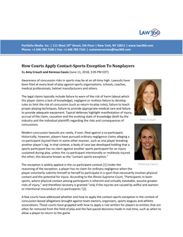 How Courts Apply Contact-Sports Exception to Nonplayers by Amy Crouch and Kerensa Cassis (June 11, 2018, 3:05 PM EDT)