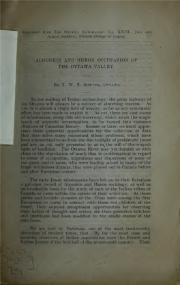 Algonkin and Huron Occupation of the Ottawa Valley