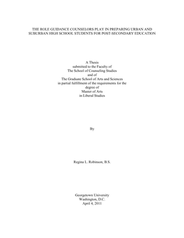 The Role Guidance Counselors Play in Preparing Urban and Suburban High School Students for Post-Secondary Education