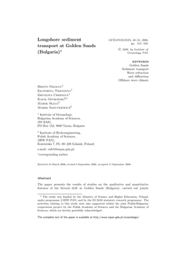 Longshore Sediment Transport at Golden Sands (Bulgaria)*