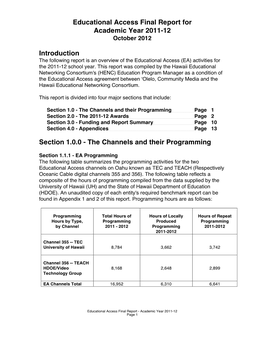 Educational Access Final Report for Academic Year 2011-12 October 2012