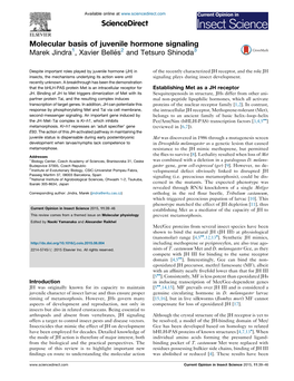 Molecular Basis of Juvenile Hormone Signaling