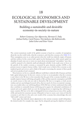 ECOLOGICAL ECONOMICS and SUSTAINABLE DEVELOPMENT Building a Sustainable and Desirable Economy-In-Society-In-Nature