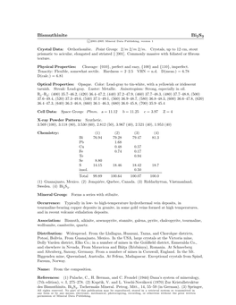 Bismuthinite Bi2s3 C 2001-2005 Mineral Data Publishing, Version 1