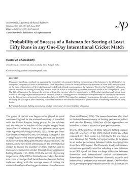 Probability of Success of a Batsman for Scoring at Least Fifty Runs in Any One-Day International Cricket Match
