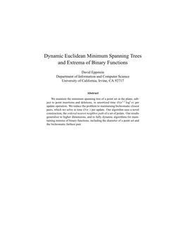 Dynamic Euclidean Minimum Spanning Trees and Extrema of Binary Functions