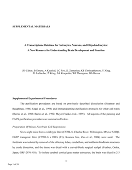 1 SUPPLEMENTAL MATERIALS a Transcriptome Database For