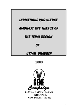 Indigenous Knowledge Amongst the Tharus of the Terai Region of Uttar Pradesh