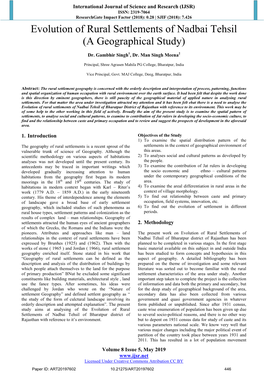 Evolution of Rural Settlements of Nadbai Tehsil (A Geographical Study)