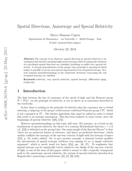 Spatial Directions, Anisotropy and Special Relativity
