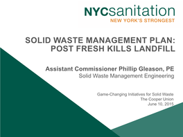 Solid Waste Management Plan: Post Fresh Kills Landfill