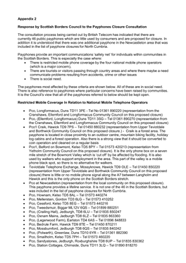 Appendix 2 Response by Scottish Borders Council to the Payphones