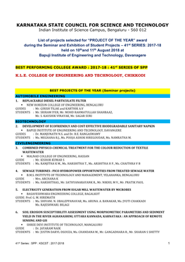 KARNATAKA STATE COUNCIL for SCIENCE and TECHNOLOGY Indian Institute of Science Campus, Bengaluru - 560 012