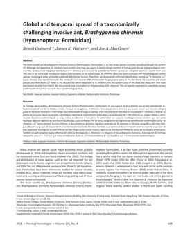 Global and Temporal Spread of a Taxonomically Challenging Invasive Ant, Brachyponera Chinensis (Hymenoptera: Formicidae)