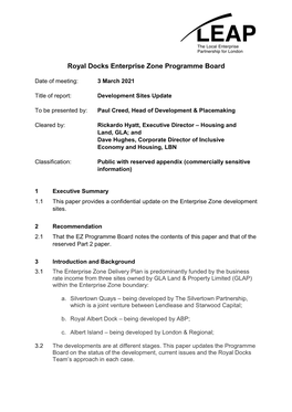 Royal Docks Enterprise Zone Programme Board