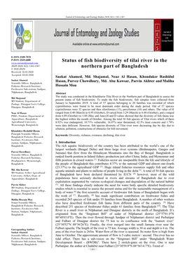 Status of Fish Biodiversity of Tilai River in the Northern Part of Bangladesh