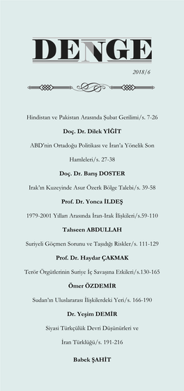 2018/6 Hindistan Ve Pakistan Arasında Şubat Gerilimi/S. 7-26 Doç