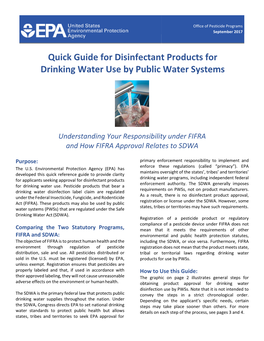 Quick Guide for Disinfectant Products for Drinking Water Use by Public Water Systems