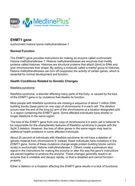 EHMT1 Gene Euchromatic Histone Lysine Methyltransferase 1
