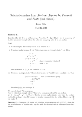 Selected Exercises from Abstract Algebra by Dummit and Foote (3Rd Edition)